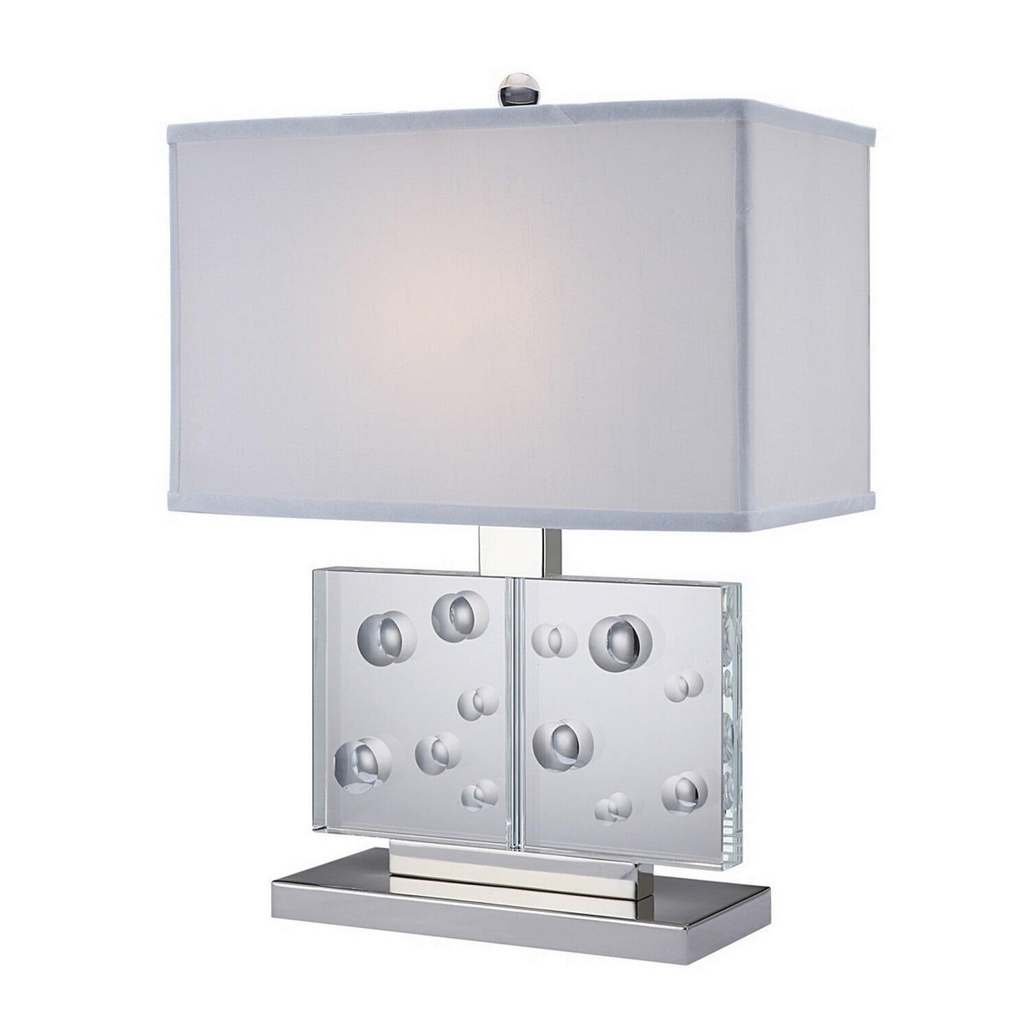 22 in. Metal Rectangular Shade Table Lamp with Crystal Stand, White & Clear