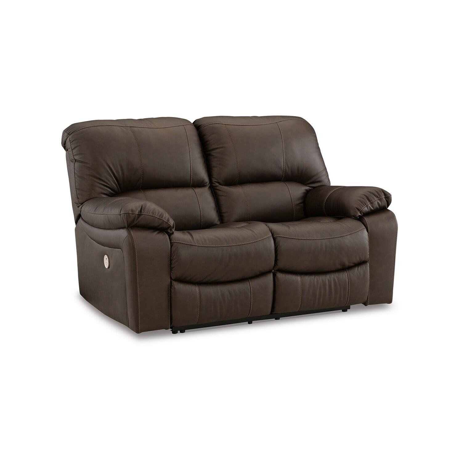 Benjara Niy 65 Inch Power Recliner Loveseat, Cushioned, Dark Brown Leather-Color:BrownMaterial