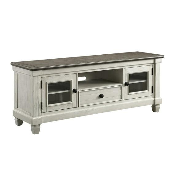 Rome 64 Inch TV Media Entertainment Console, White, Brown, Solid Wood