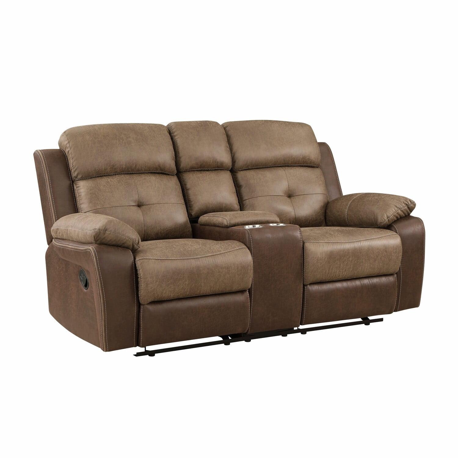 Benjara BM315167 73 in. Emma Double Manual Recliner Loveseat - Microfiber & Solid Wood - Brown