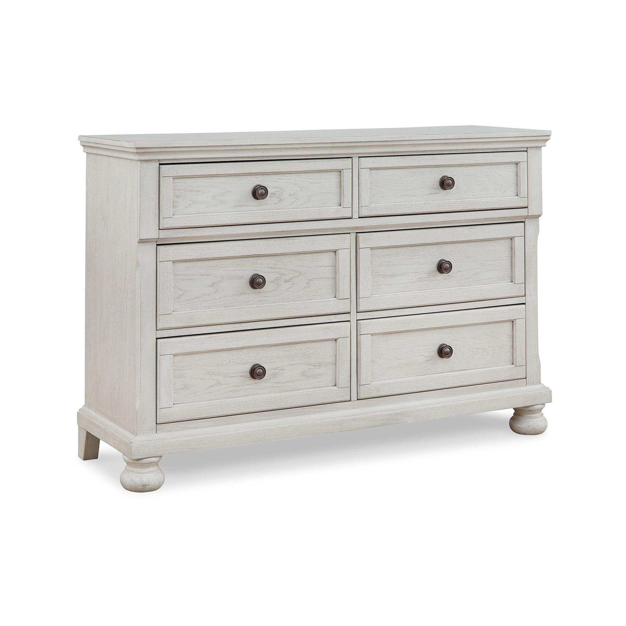 Lea 54 Inch Wide Dresser Chest, 6 Gliding Drawers, Wooden Bun Feet, White