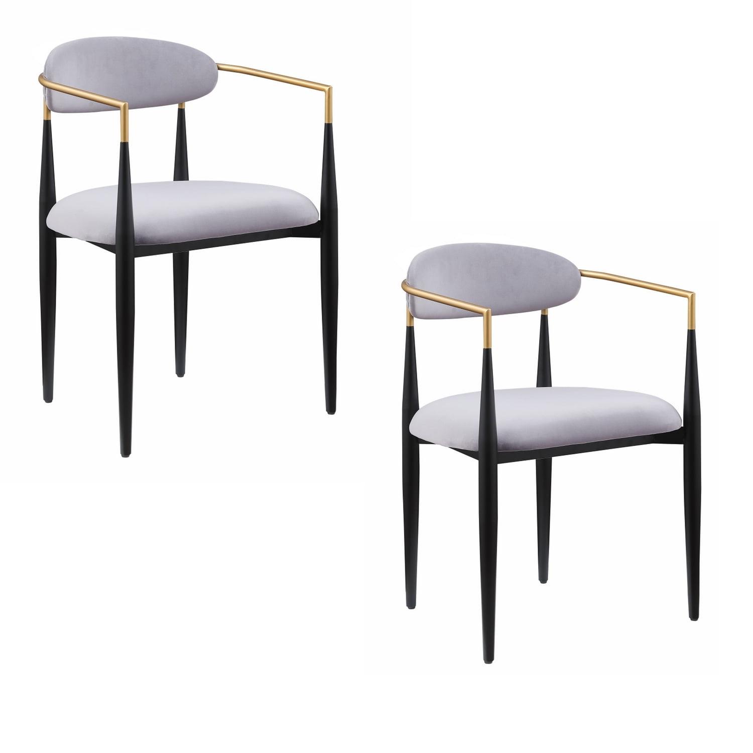 Benjara Kenny 21 Inch Dining Chairs, Fabric, Foam Padding, Gold and Black Metal (Set of 2)