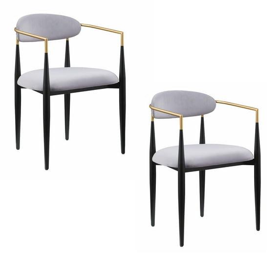 Benjara Kenny 21 Inch Dining Chairs, Fabric, Foam Padding, Gold and Black Metal (Set of 2)