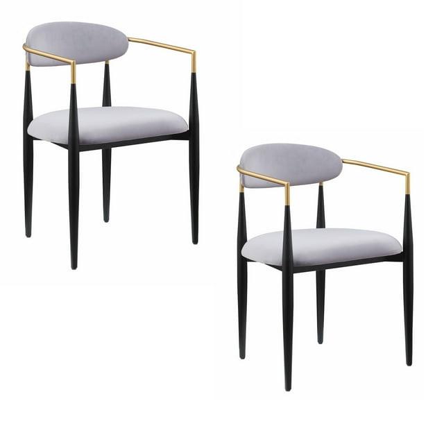 Benjara Kenny 21 Inch Dining Chairs, Fabric, Foam Padding, Gold and Black Metal (Set of 2)
