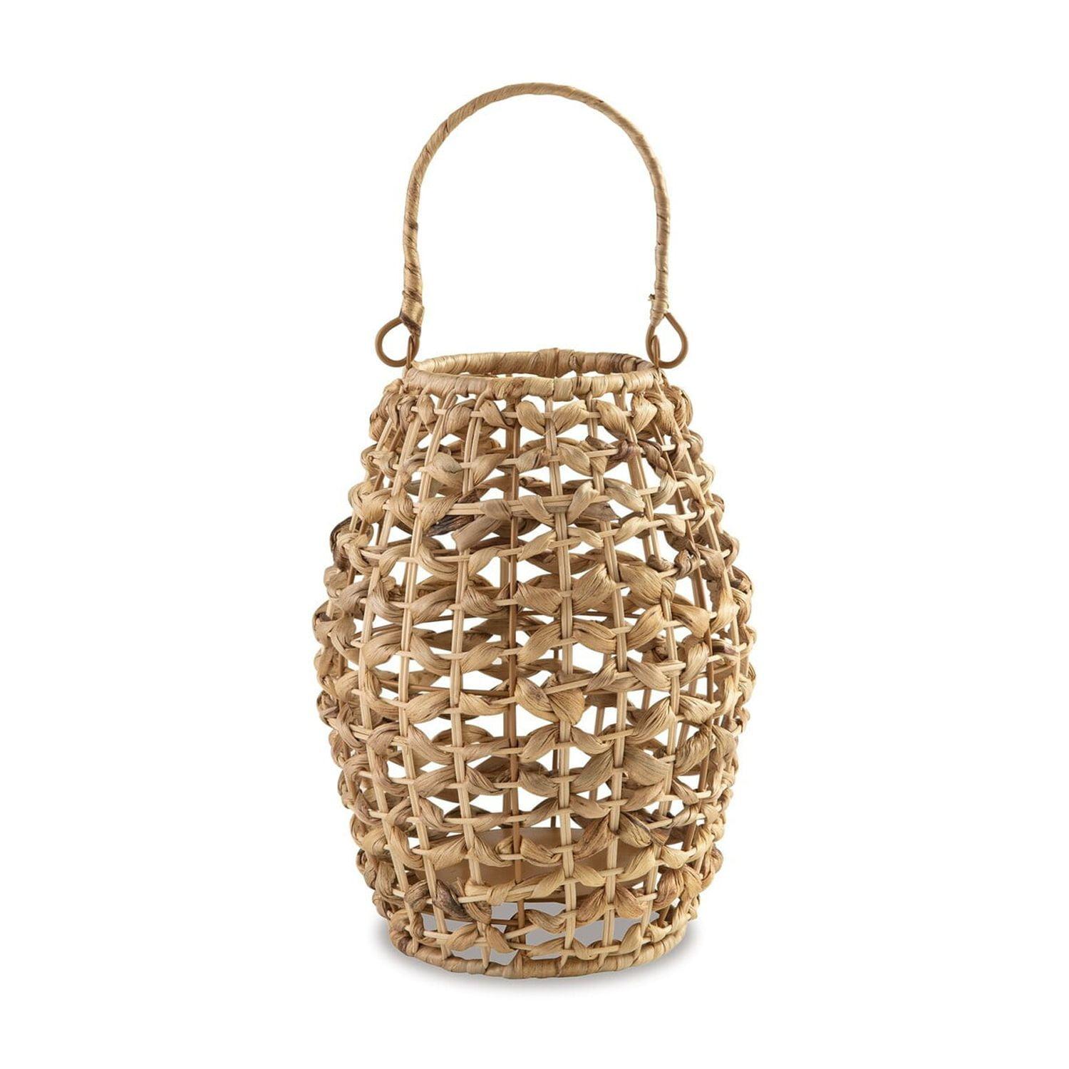 Benjara Enna Lantern, Bohemian Style, Candle Stand, Brown Rattan Woven