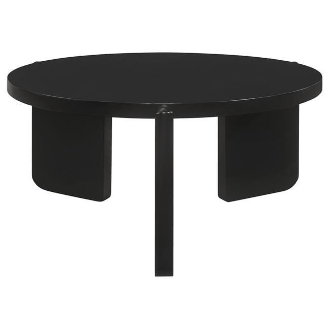 Kiya Coffee Table, 39 Inch Round Top, Black Solid Wood Frame, Panel Legs