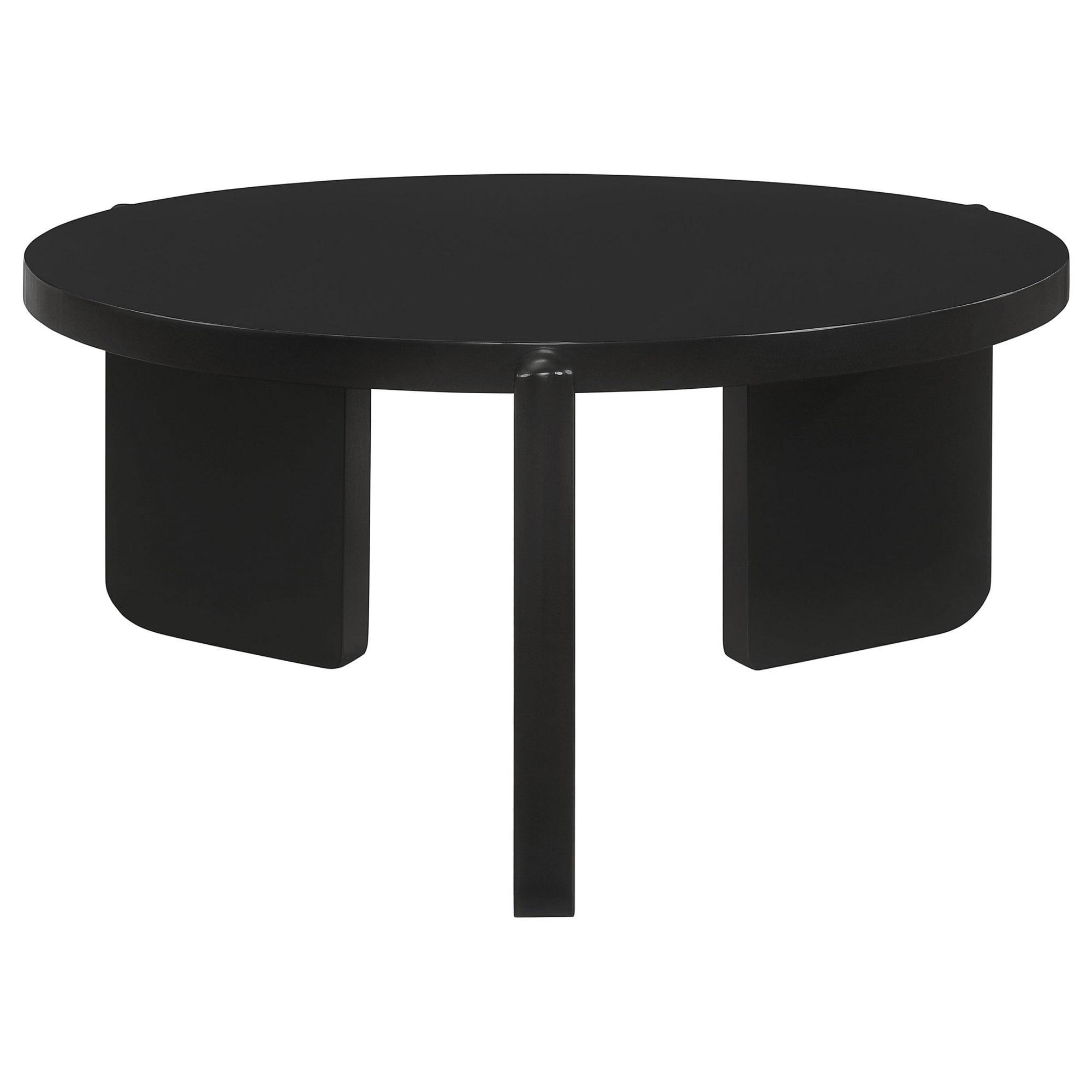 Kiya Coffee Table, 39 Inch Round Top, Black Solid Wood Frame, Panel Legs