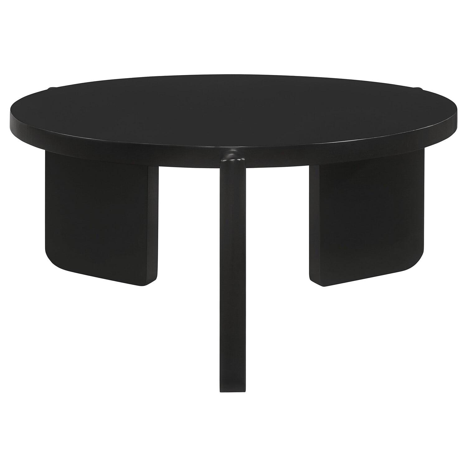Kiya Coffee Table, 39 Inch Round Top, Black Solid Wood Frame, Panel Legs
