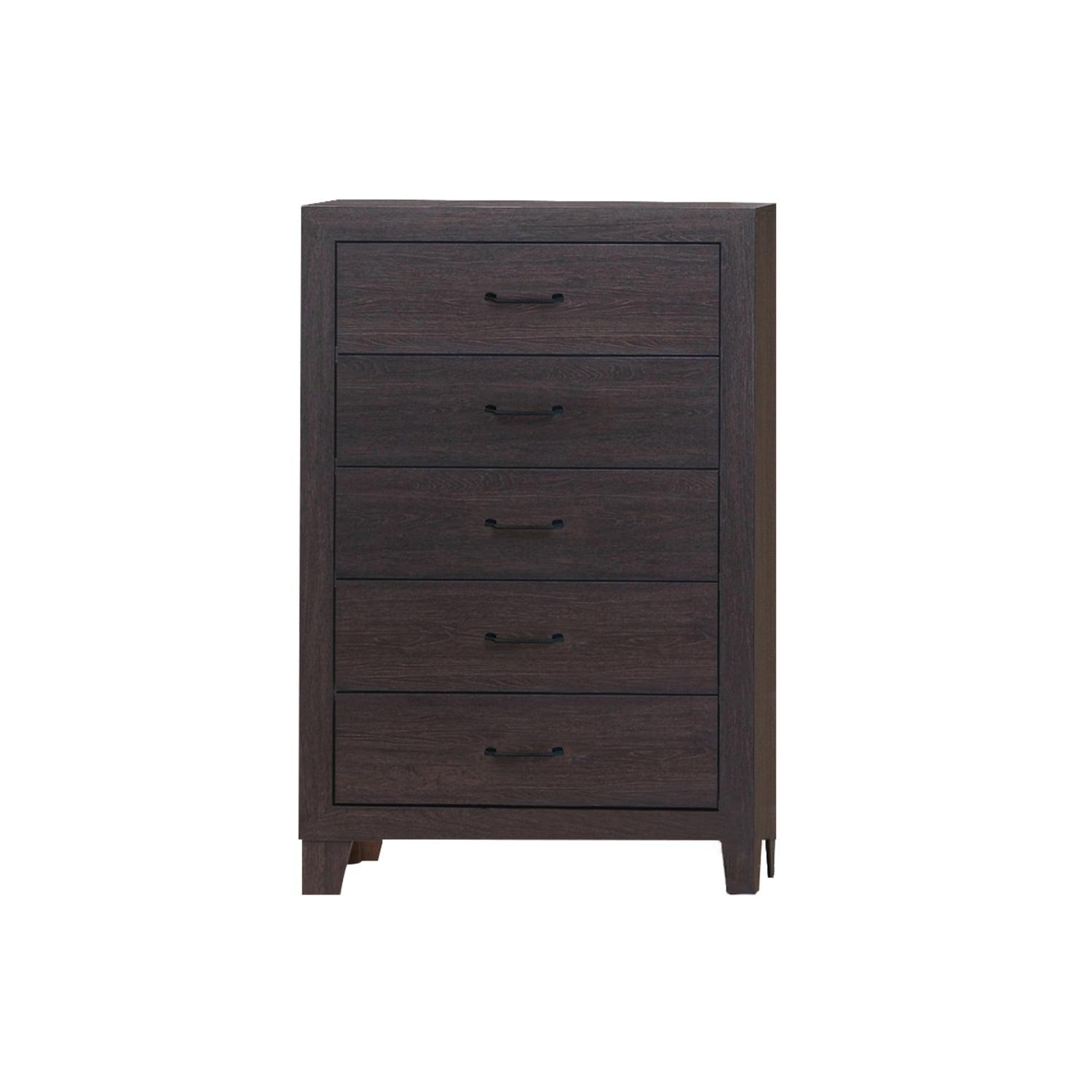 Dark Brown Vertical Chest with 5 Drawers and Grain Details