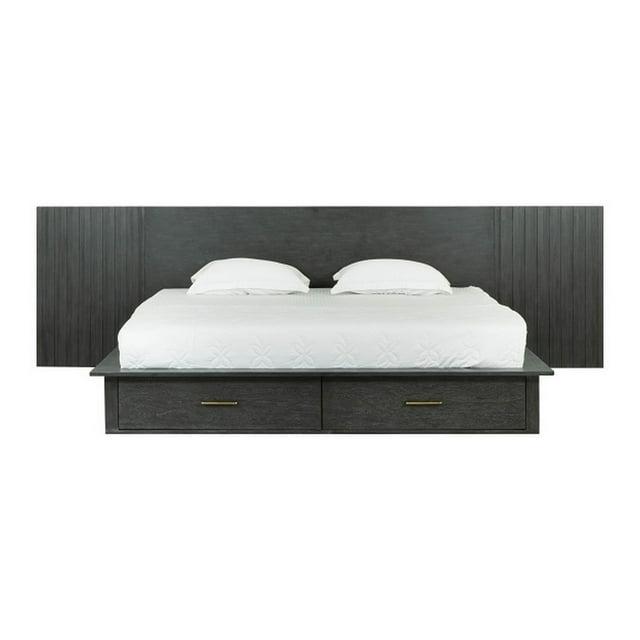 Benjara Cid Queen Platform Bed, 2 Drawers, Wall Headboard
