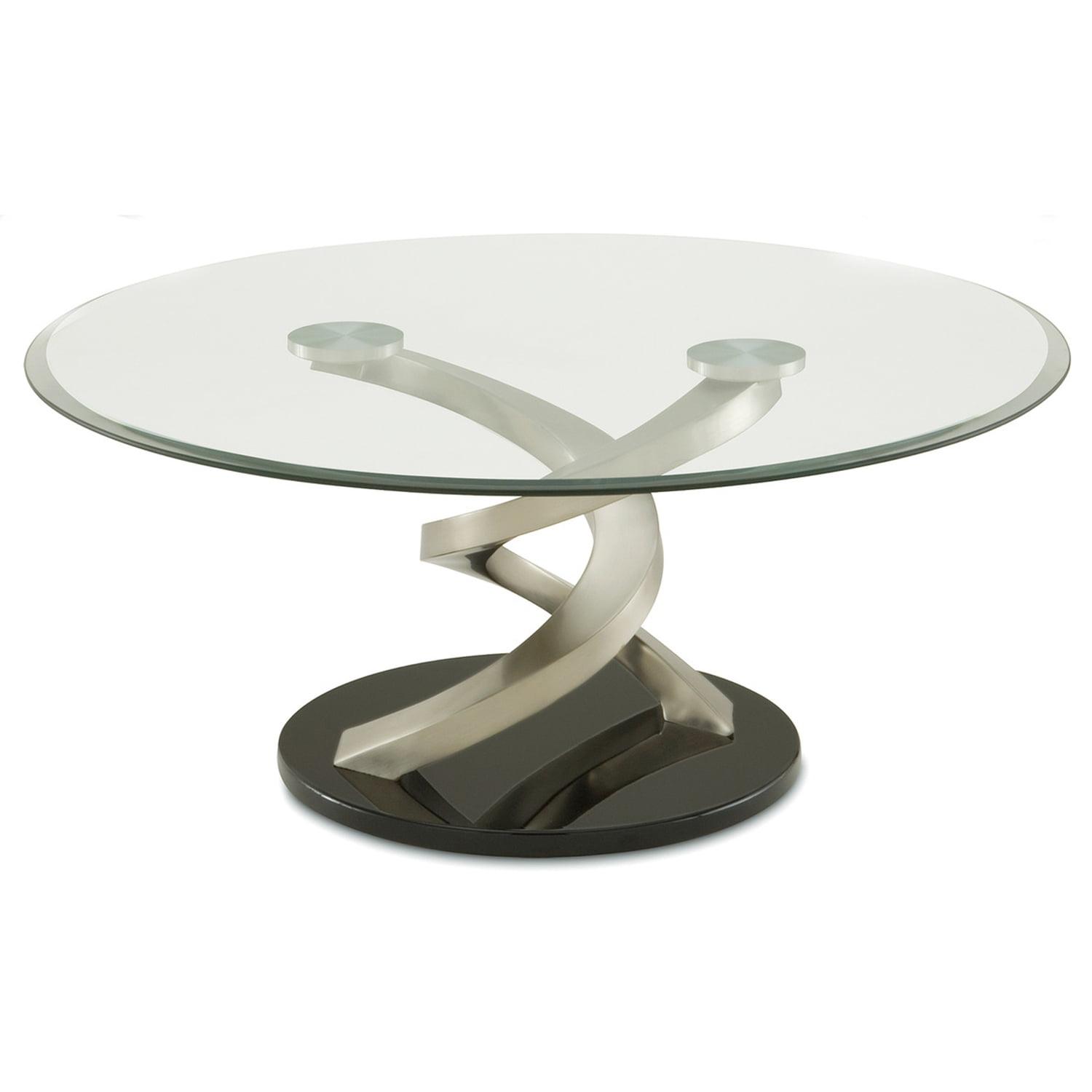 Luxurious 38" Round Glass Coffee Table with Silver Twisted Metal Base