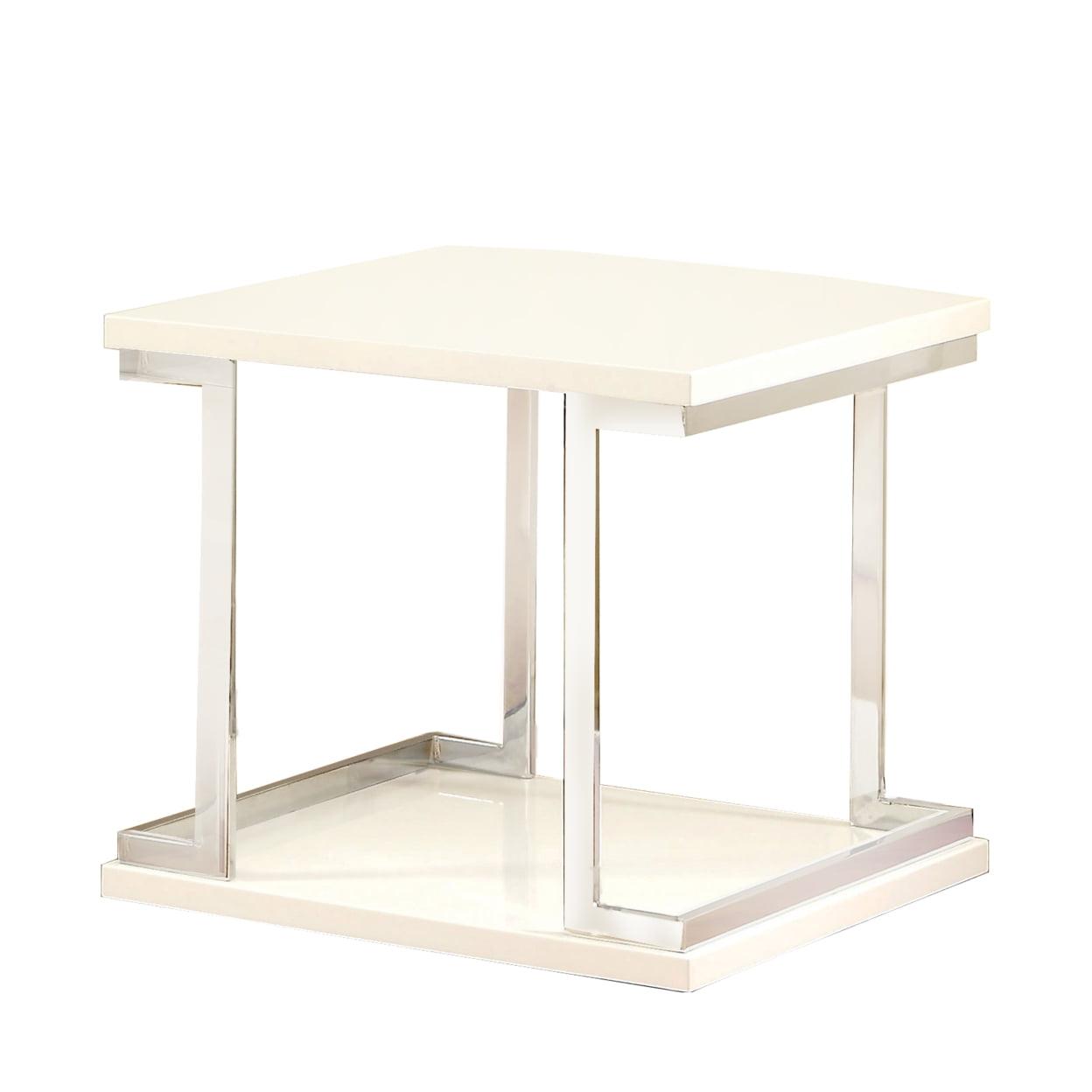 Luxurious White High Gloss and Chrome 24" Contemporary End Table