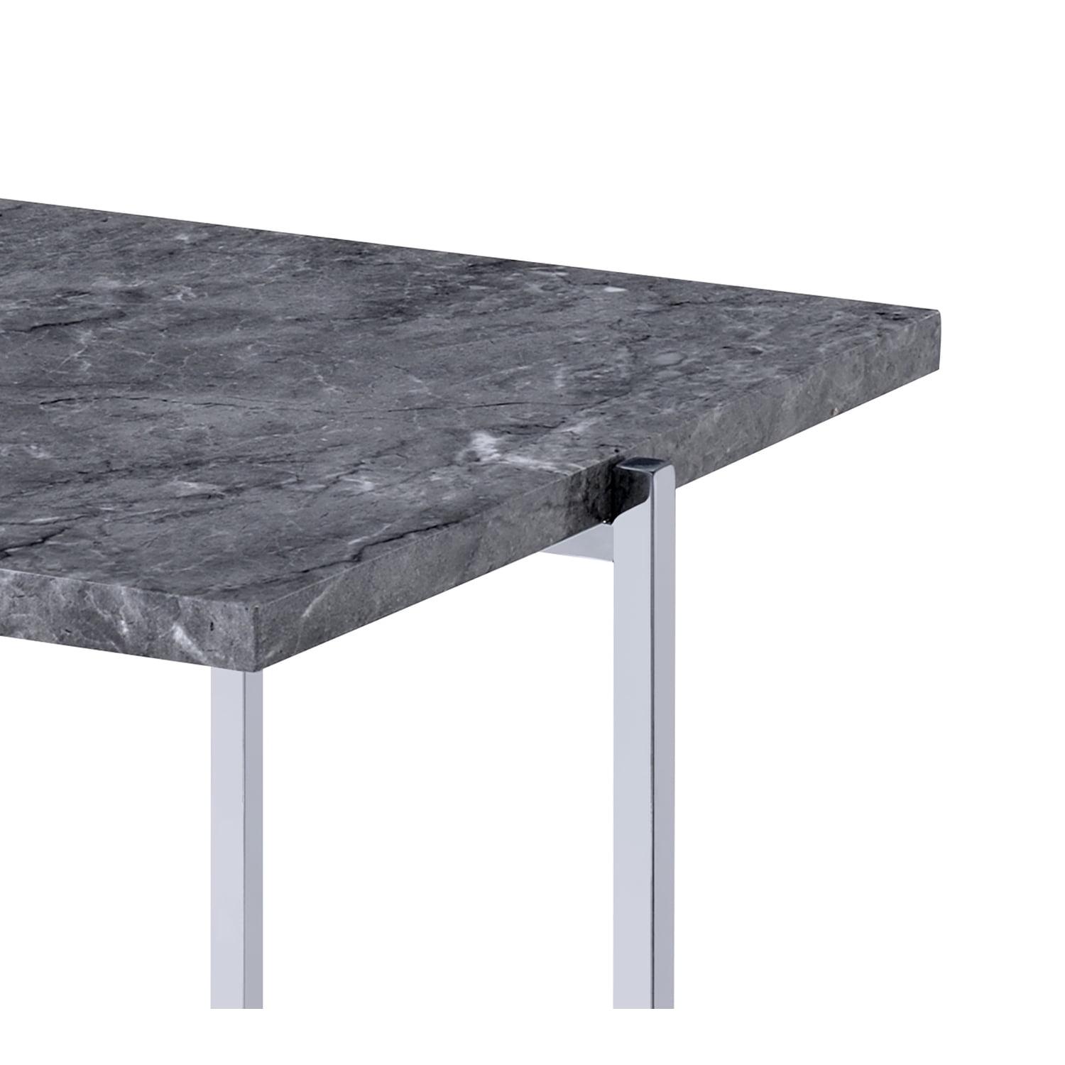 Gray and Silver Faux Marble Top End Table with Metal Base