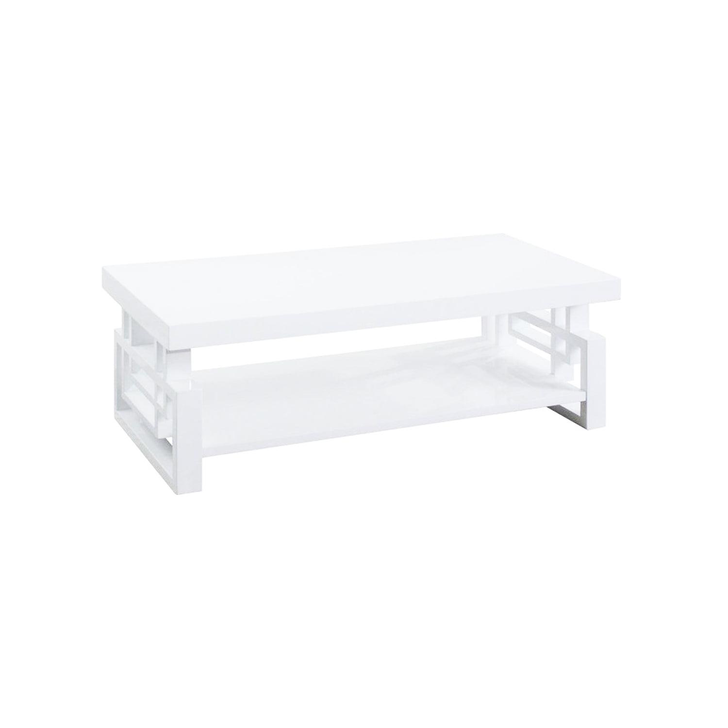 Maykoosh Antique Ambiance Wooden Coffee End Table With Designer Sides & Shelf, Glossy White