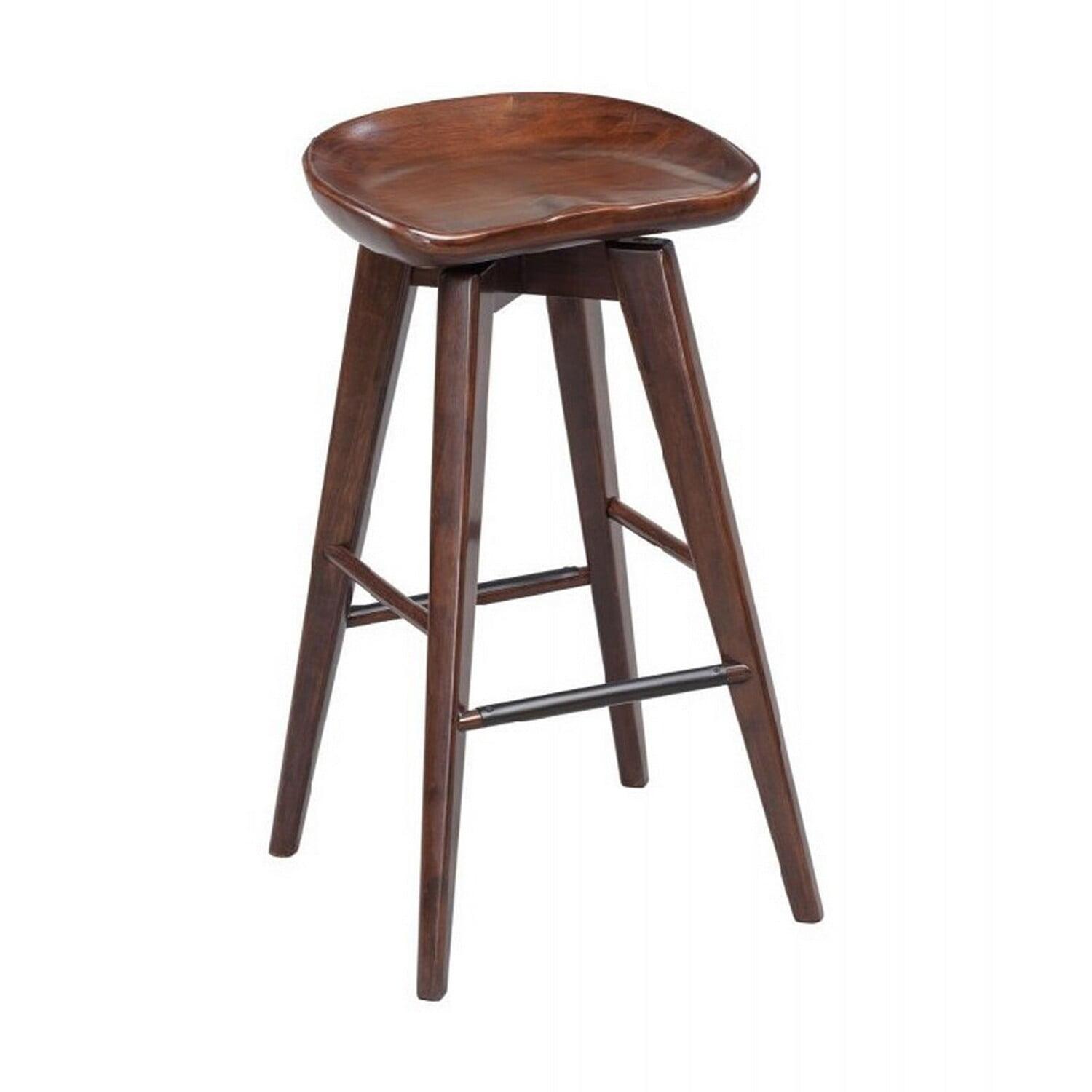 Contoured Seat Wooden Frame Swivel Barstool with Angled Legs - Dark Brown - 17.5 x 31 x 17.5 in.
