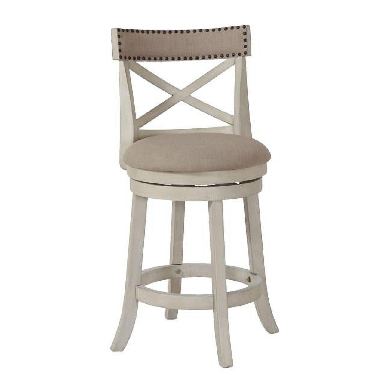 Antique White Solid Wood Swivel Counter Stool with Padded Seat