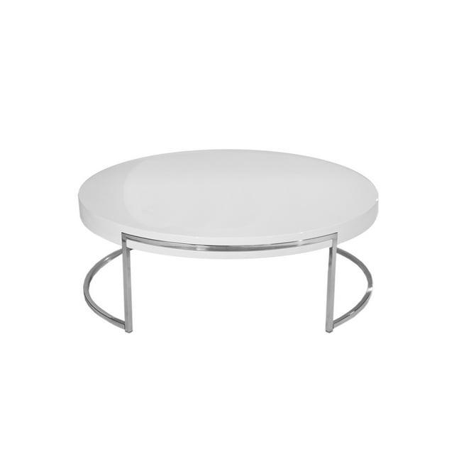 Benjara Dami 43 Inch Coffee Table, Round Top, Open Metal Frame, White Finish