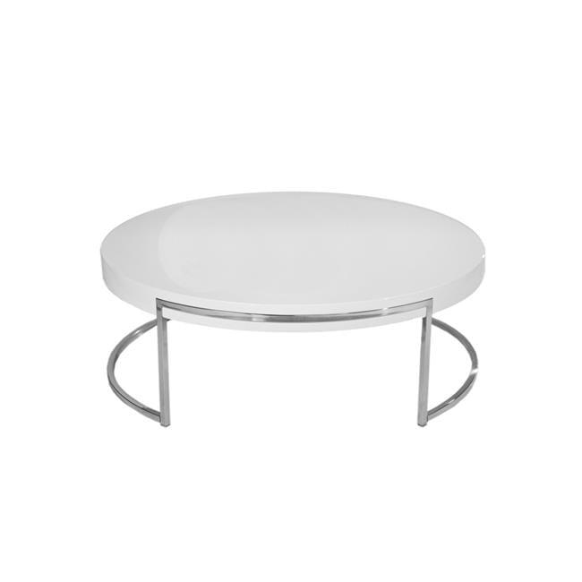Benjara Dami 43 Inch Coffee Table, Round Top, Open Metal Frame, White Finish