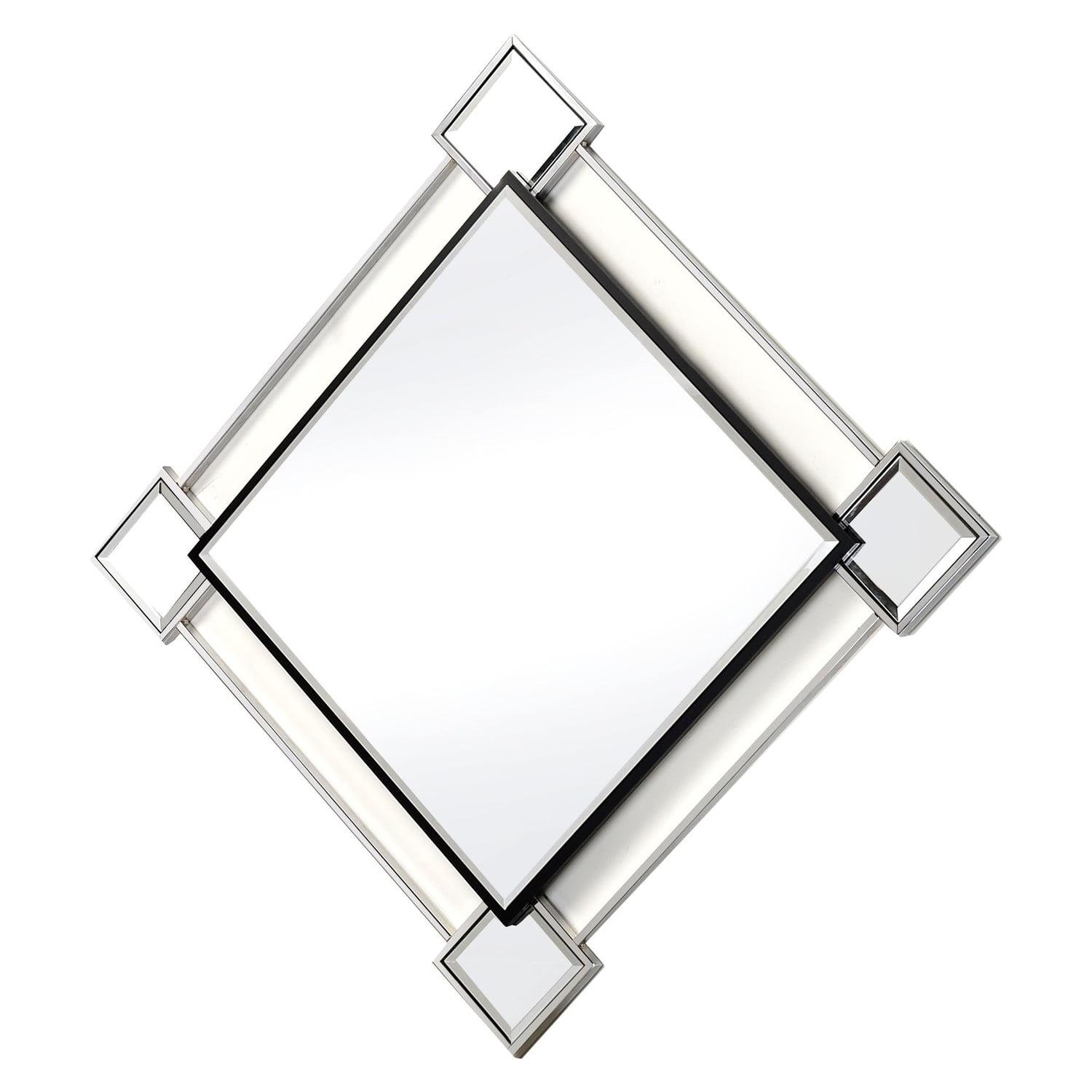 Elegant 45" Square Silver Metal Frame Geometric Accent Wall Mirror