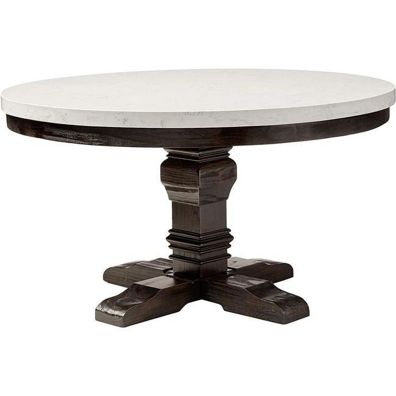 Round Light Wood and Marble Dining Table for Six