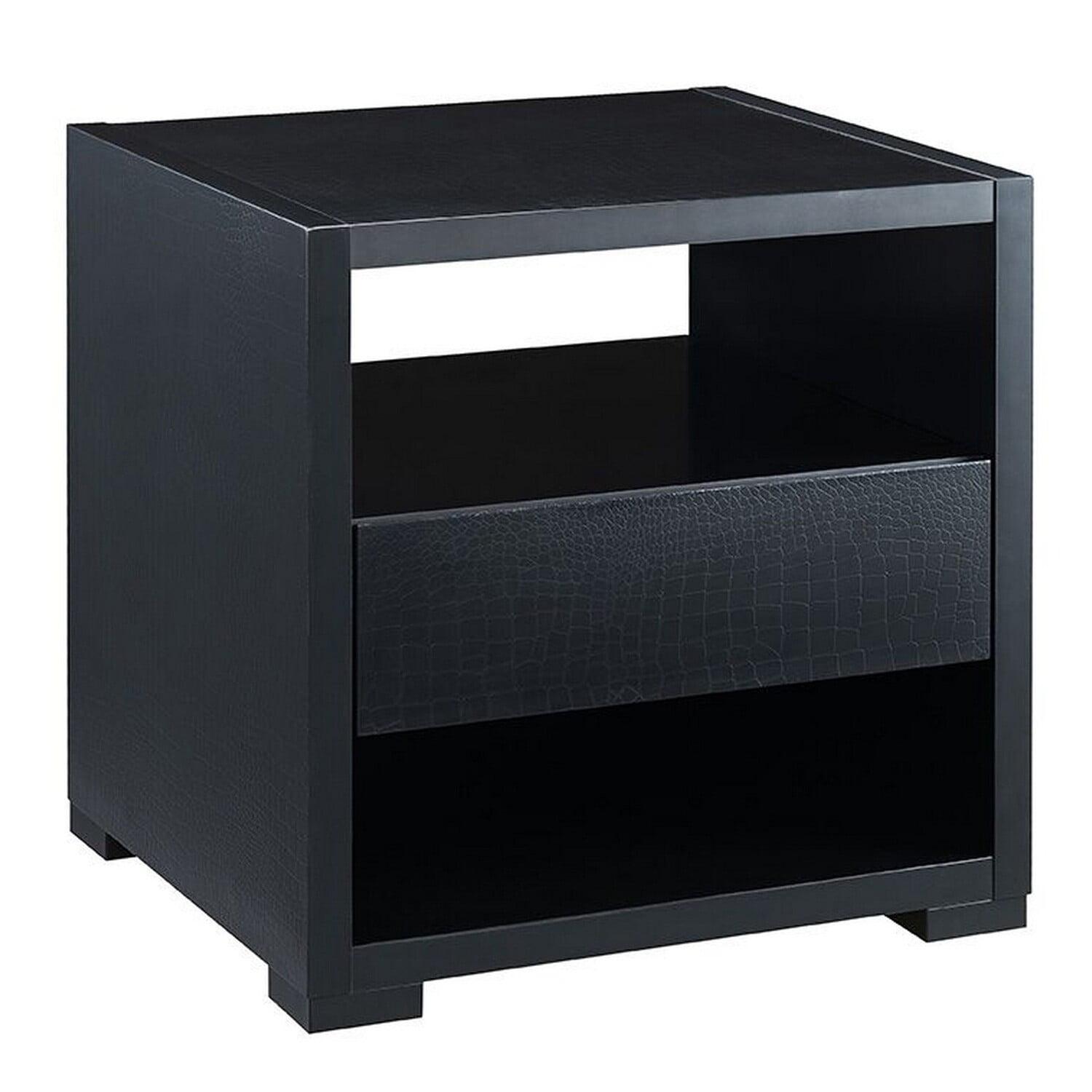 Benjara End Table with 2 Drawers and Open Compartments, Black