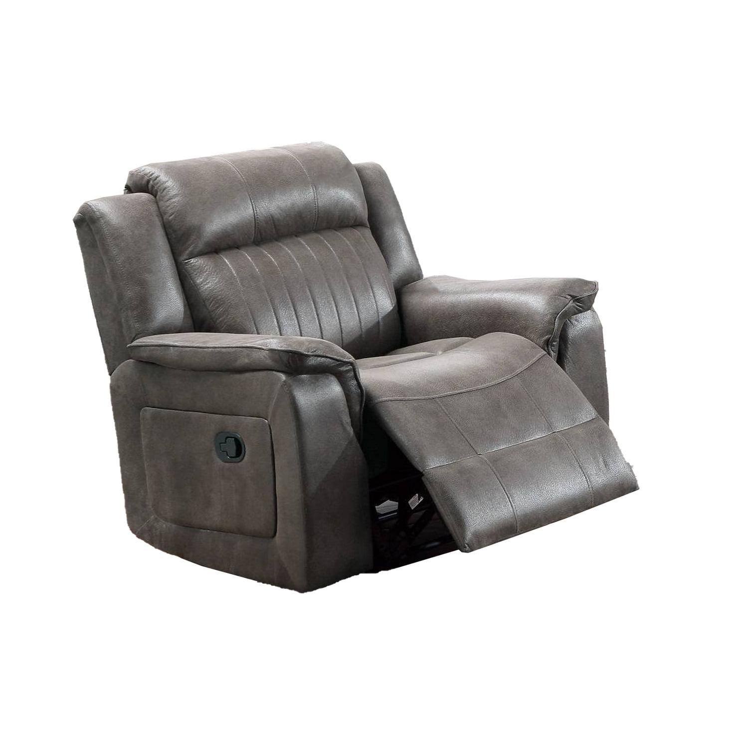 Benjara Fabric Manual Recliner Chair with Pillow Top Arms, Gray
