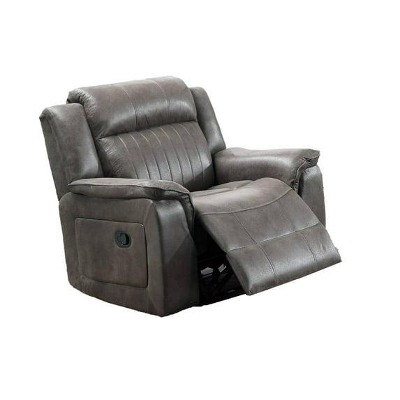 Benjara Fabric Manual Recliner Chair with Pillow Top Arms, Gray