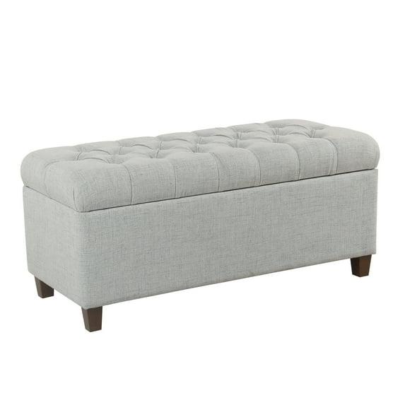 Fabric Upholstered Button Tufted Wood Bench Hinged Storage in LightGray&Brown