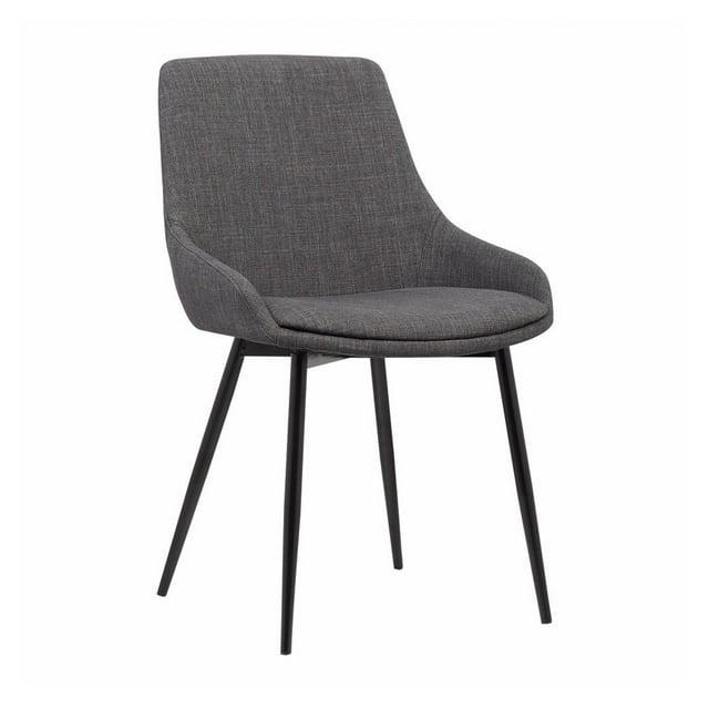 Benjara Fabric Upholstered Dining Chair with Metal Legs, Black and Gray