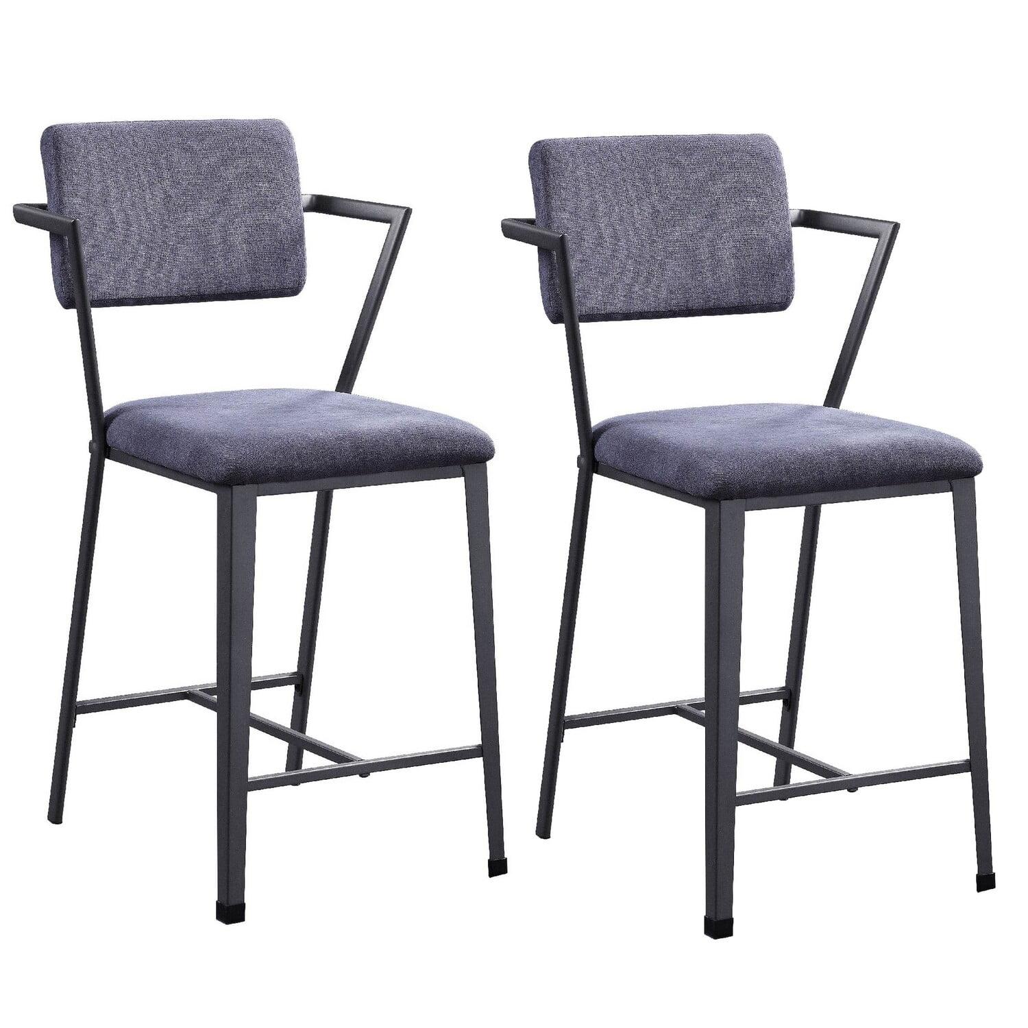 Benjara Fabric Upholstered Metal Counter Height Chair, Set of 2,Gray and Black