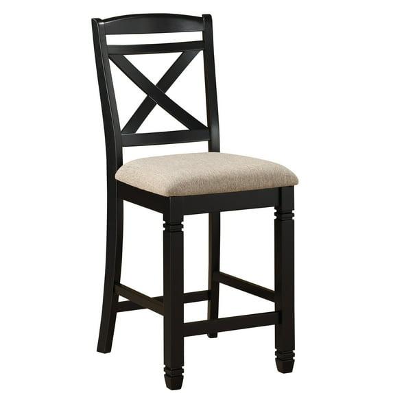 Fabric Upholstered Wooden Counter Height Chair with X Design Backrest, Brown