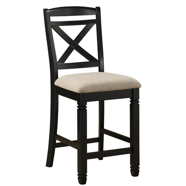 Fabric Upholstered Wooden Counter Height Chair with X Design Backrest, Brown