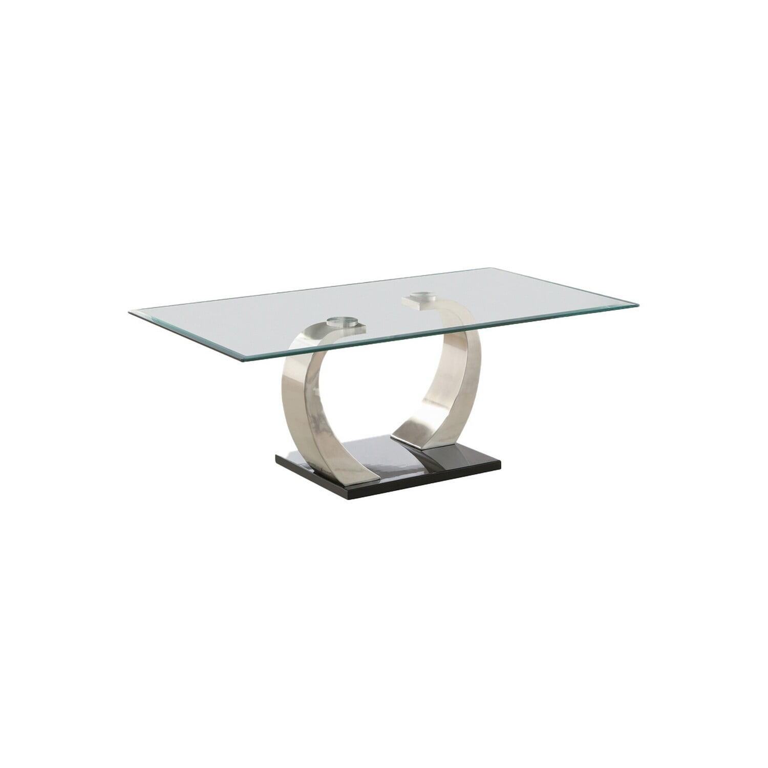 Contemporary Floating Glass Top Coffee Table with Silver Metal Frame