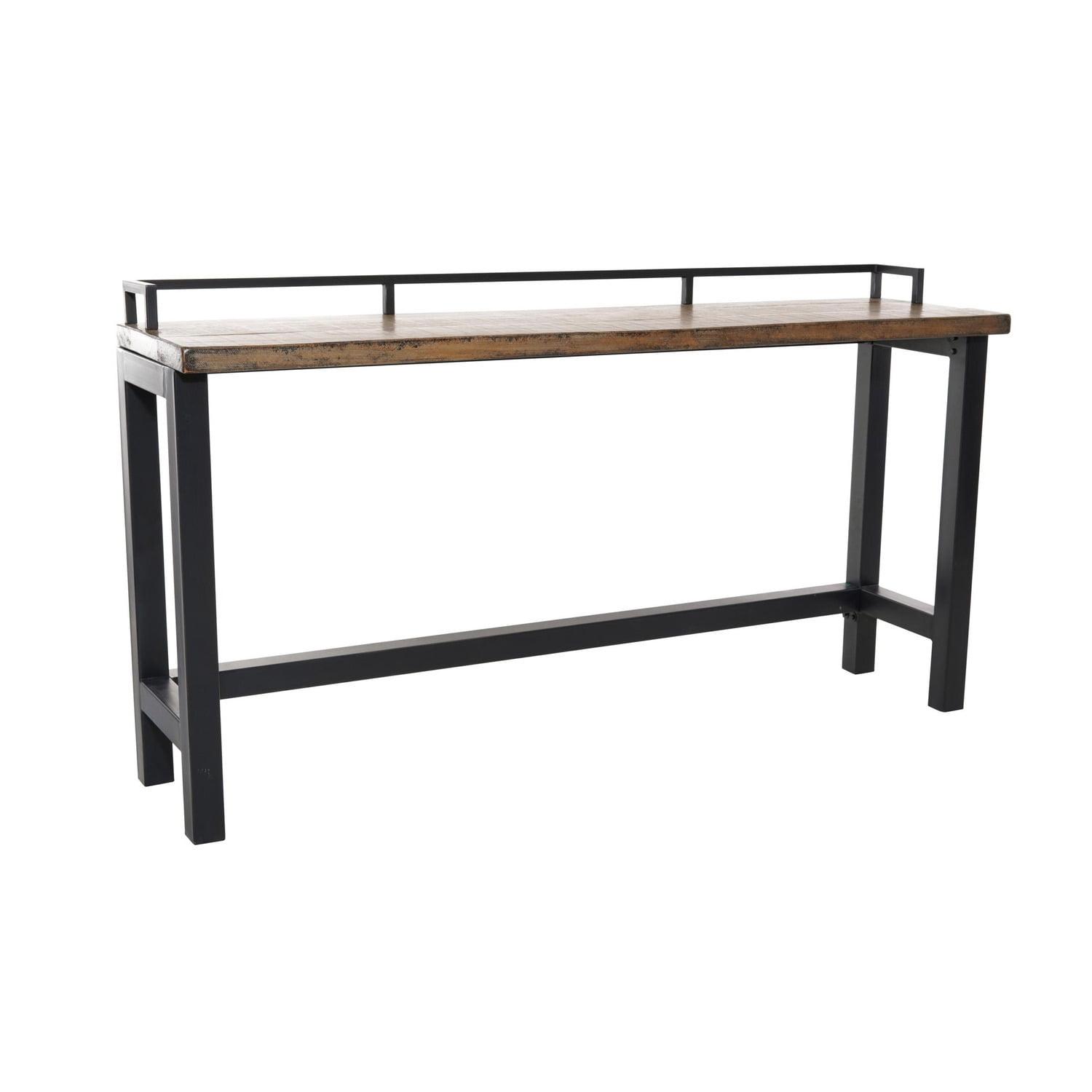 Benjara Fyan Counter Table W Rails, Black Iron Base, 71 Inch Rectangular Top