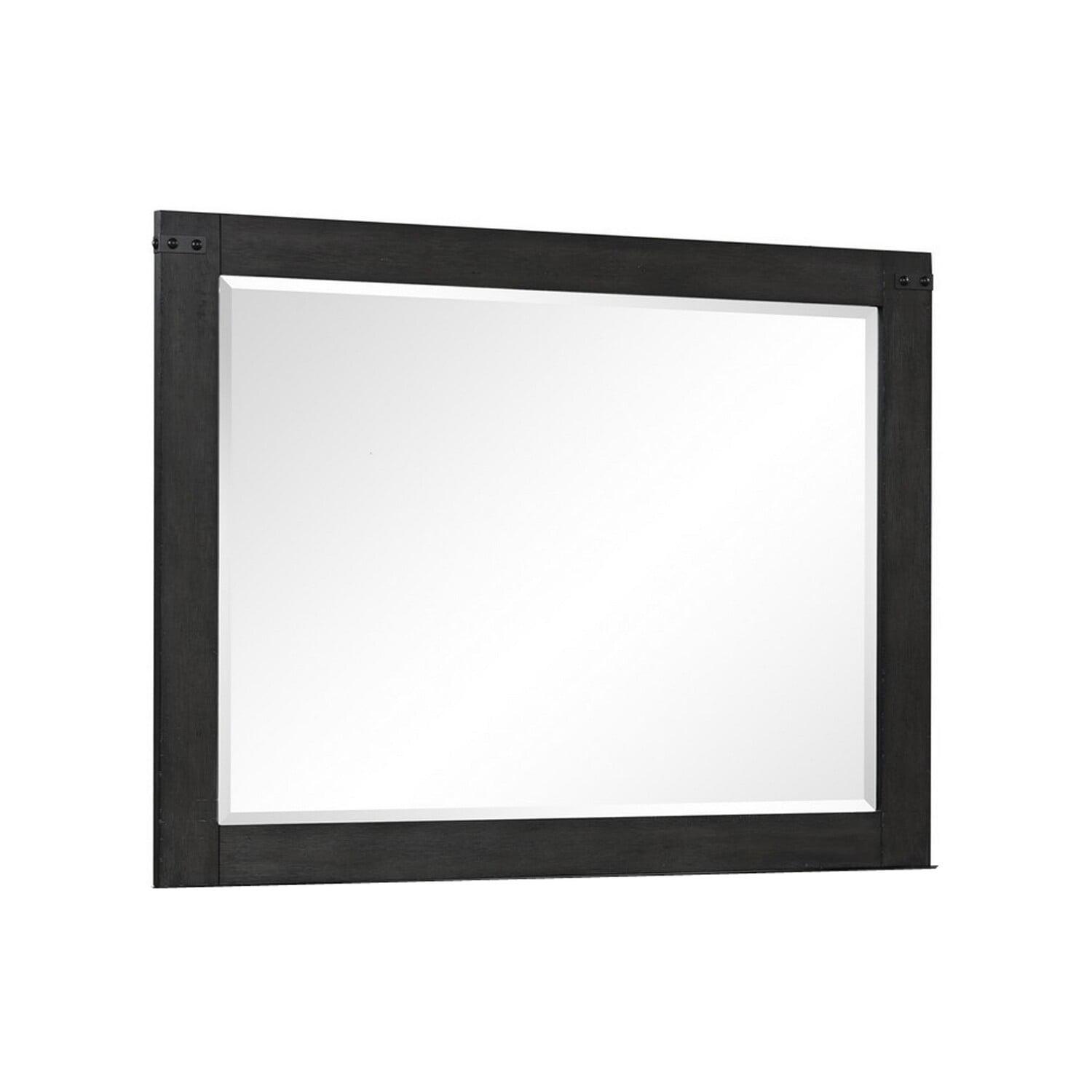 Benjara Galle 38 x 50 Dresser Mirror, Rectangular, Metal Accents, Dark Gray Wood
