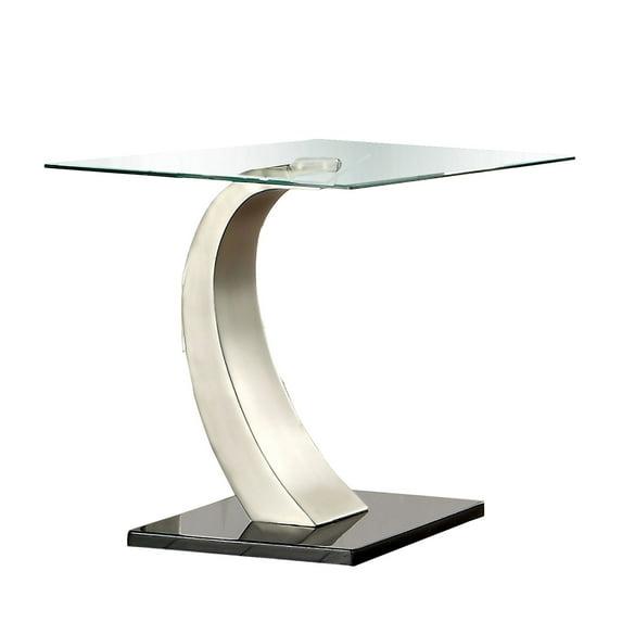 Bowery Hill End Table Coffee Accent Table Square in Glass Top and Steel - Silver
