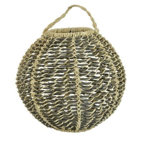 Hani 17 Inch Tabletop Decor Lantern, Beige Woven Fiber, Oval Shape, Gray
