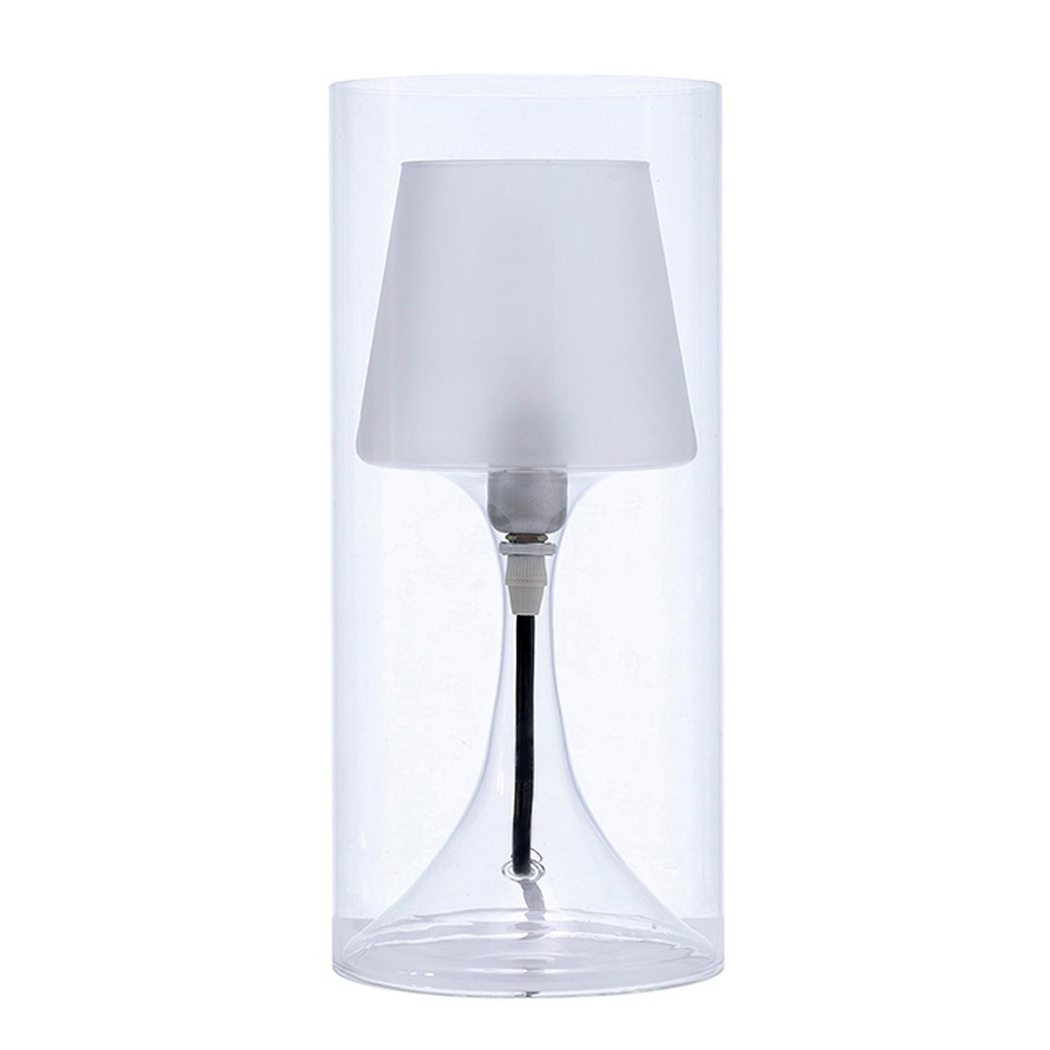 Hurricane Table Lamp with Frosted Glass Shade, Clear- Saltoro Sherpi