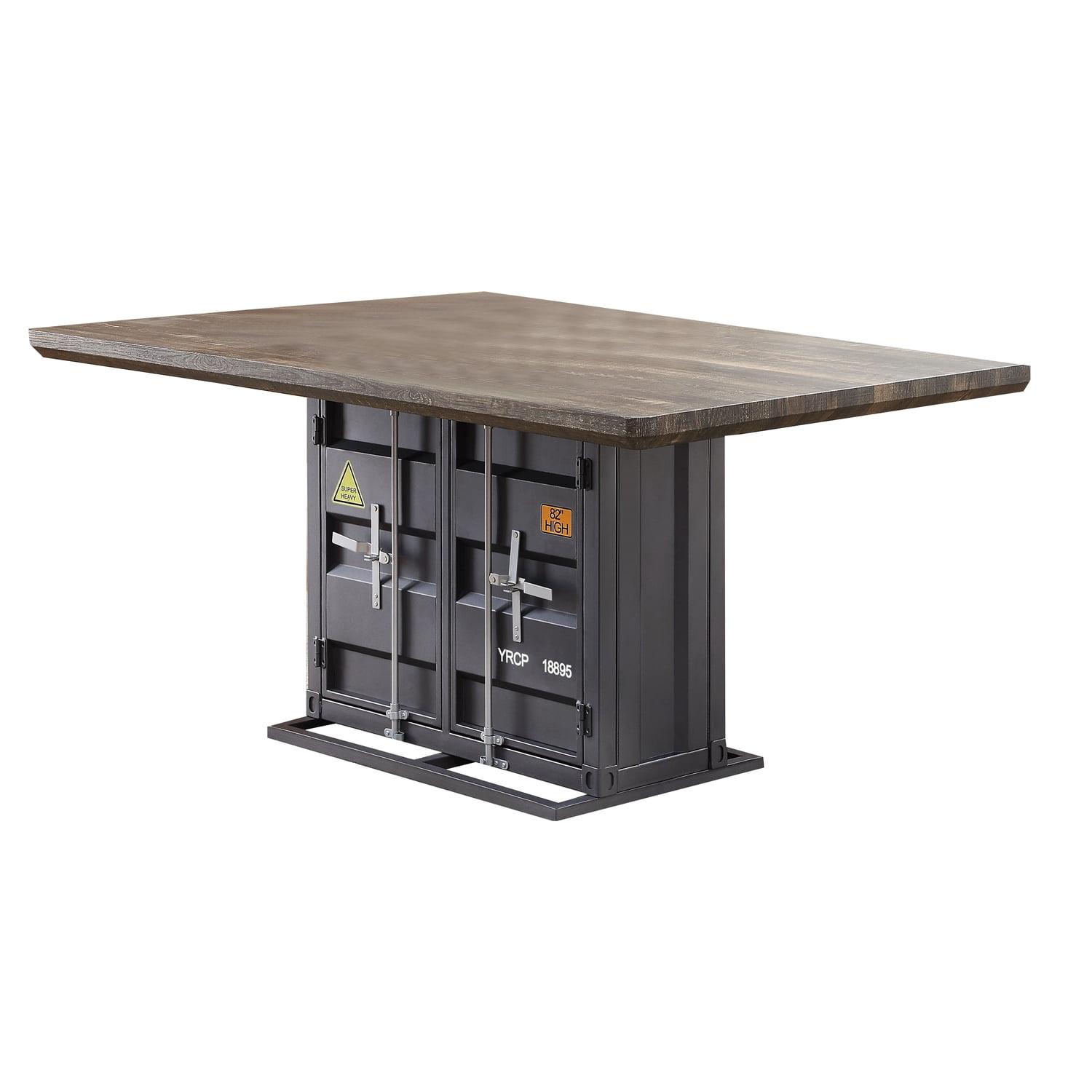 Industrial Walnut and Gunmetal Dining Table with Storage