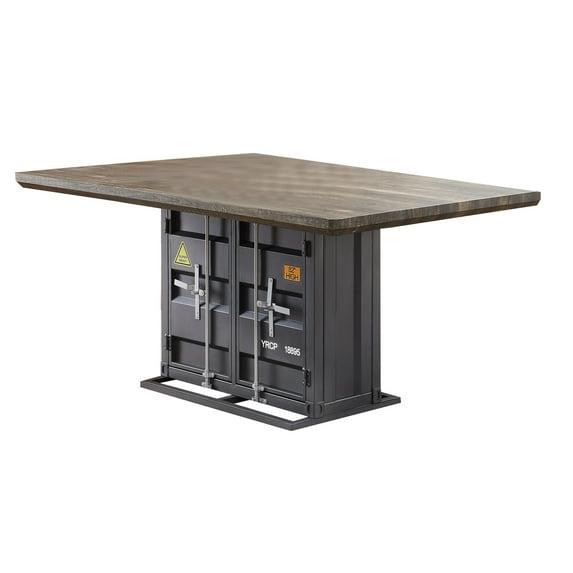 Benzara Rectangular Top Transitional Wood and Metal Dining Table White/Gray