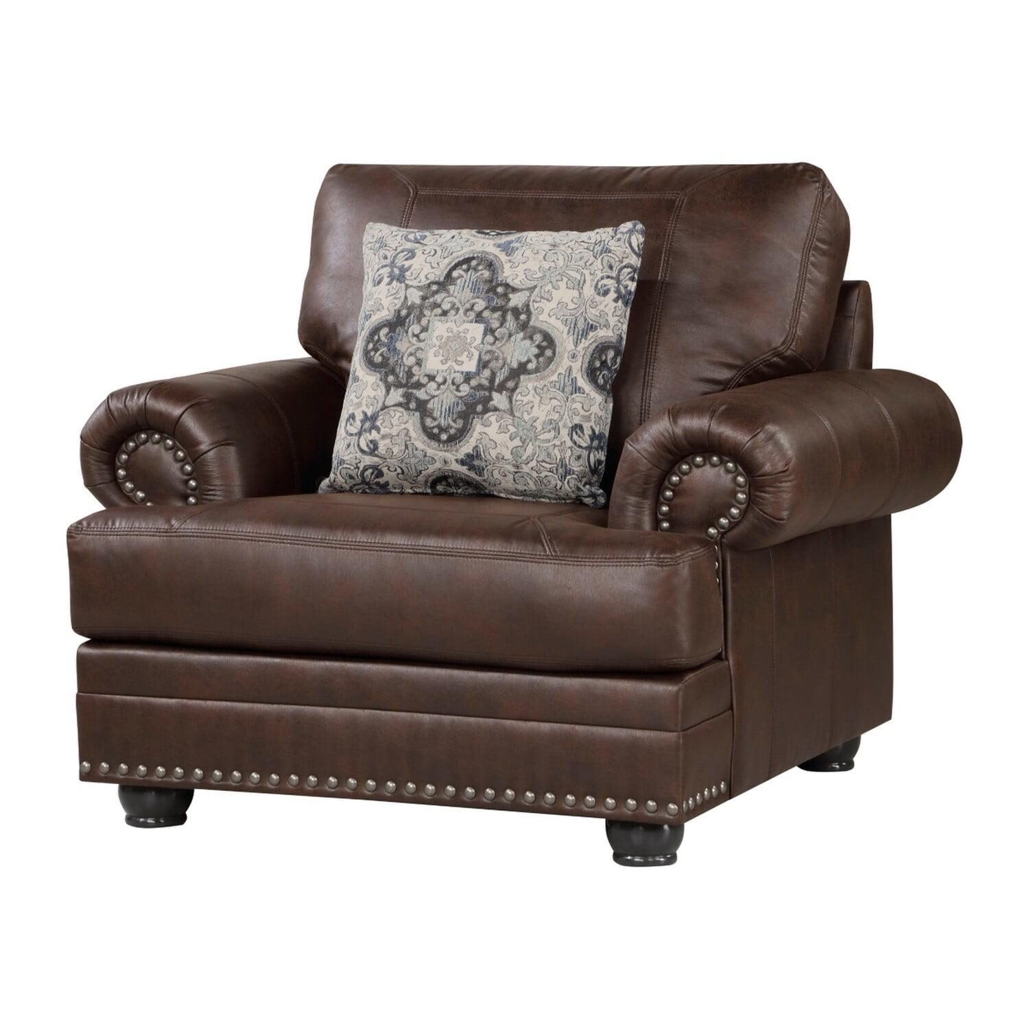 Rich Brown Microfiber Accent Chair with Nailhead Trim