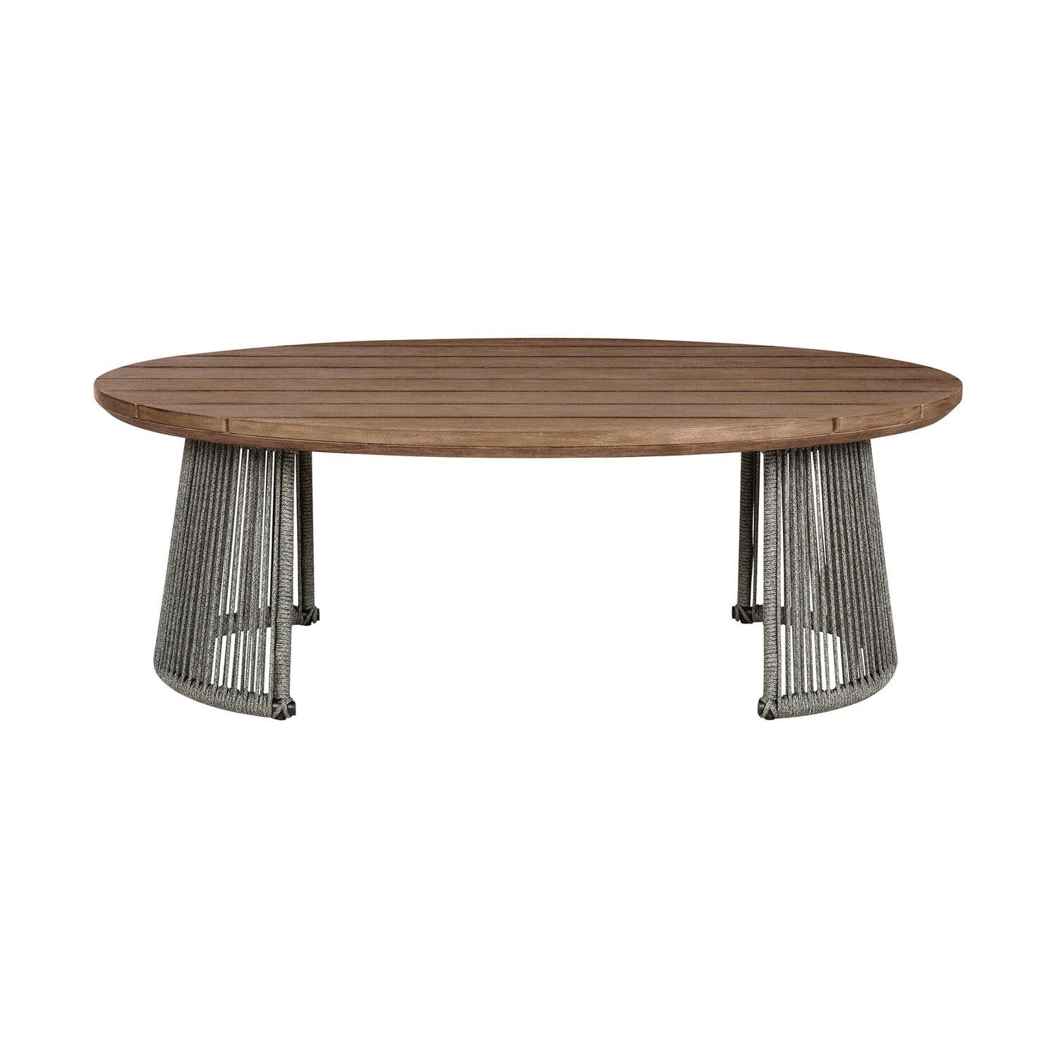 Benicia Outdoor Patio Coffee Table in Weathered Eucalyptus Wood and Gray Rope