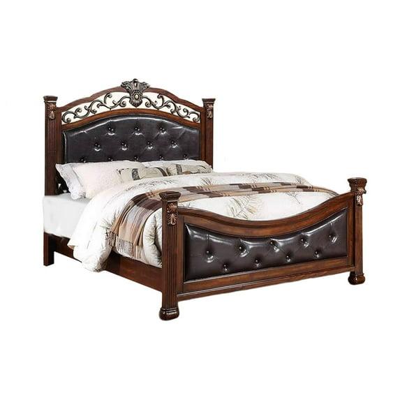 Jax California King Size Bed, Button Tufted Upholstered Headboard - Brown & Gray
