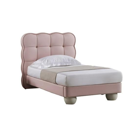 Jeny Full Size Bed, Pink Leather Upholstered Tufted Headboard, Wood