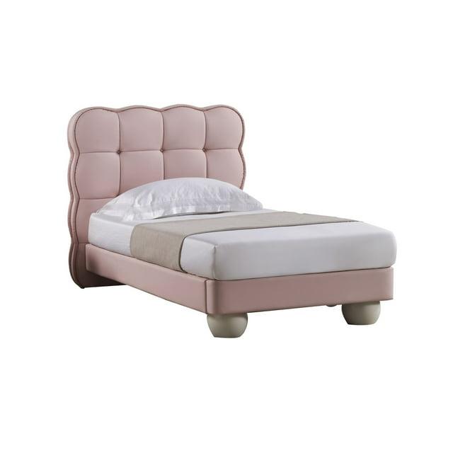 Jeny Full Size Bed, Pink Leather Upholstered Tufted Headboard, Wood