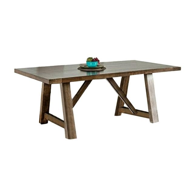 Benjara Jule Dining Table, 76 Inch Rectangular Top, Trestle Base, Brown Solid Wood