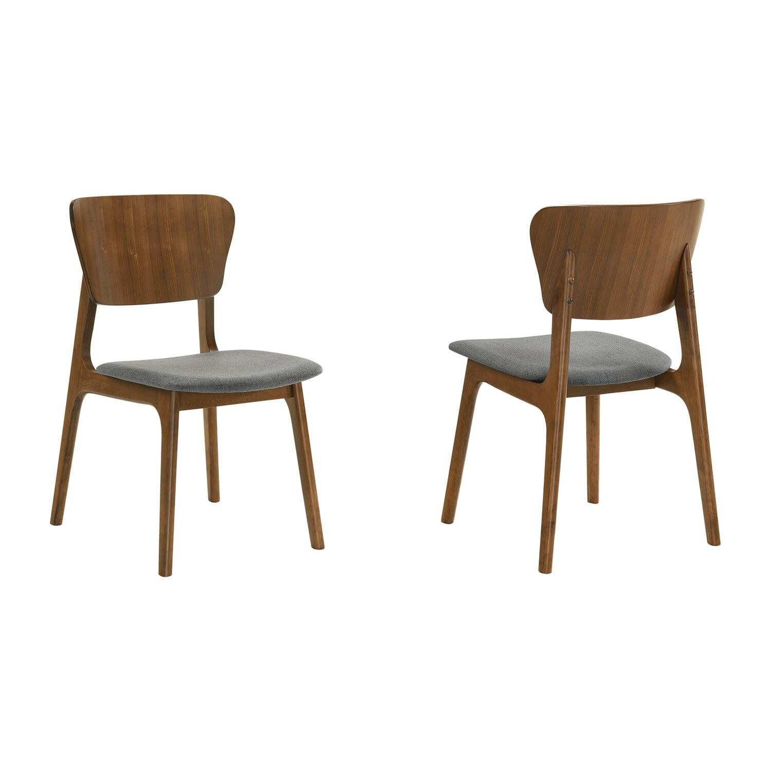 Armen Living Kalia 18" Fabric & Wood Dining Chair in Charcoal/Walnut (Set of 2)