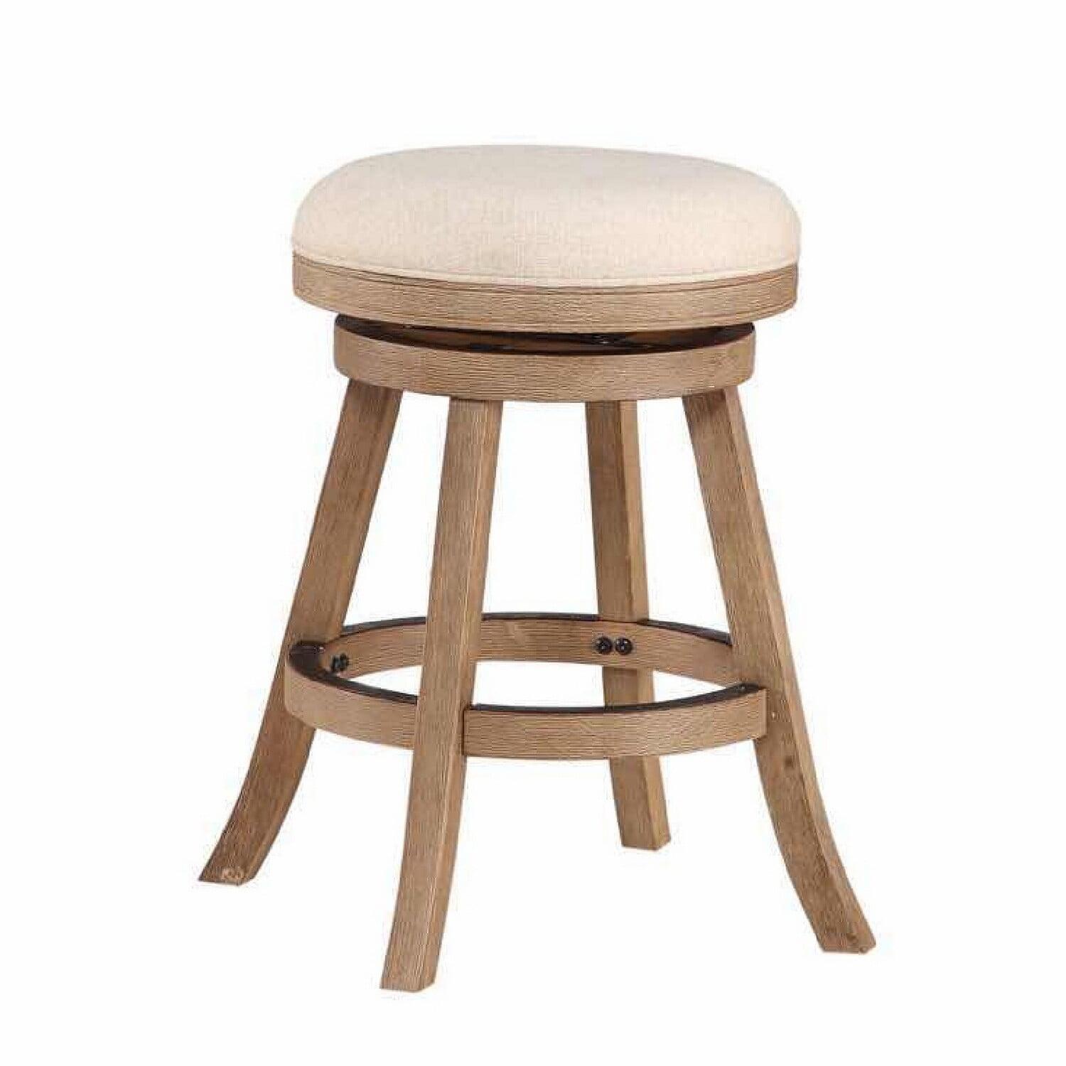 Benjara Liam 24 Inch Wood Counter Stool, Swivel Seat, High Density Foam Cushion, Ivory
