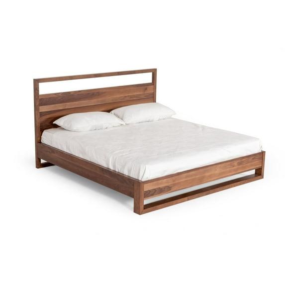 Benjara Lina Bed With Plank Style Tall Headboard, Modern Walnut Brown