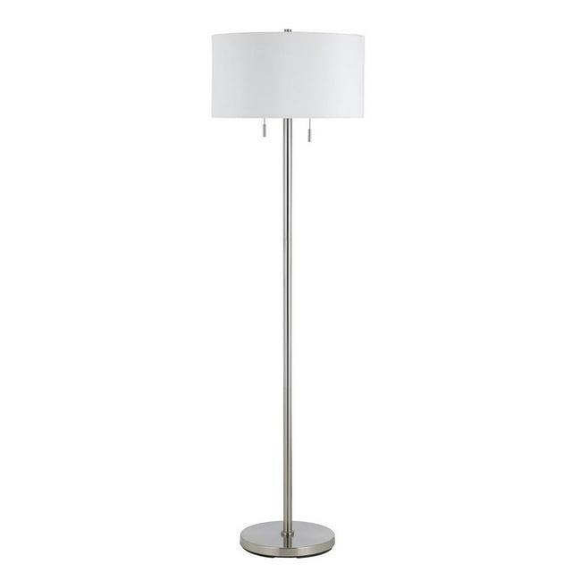 Benjara Metal Body Floor Lamp with Fabric Drum Shade and Pull Chain Switch, Silver